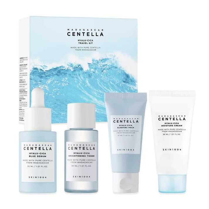 Hyaluronic Acid & Centella Asiatica 4-Piece Korean Skincare Travel Kit